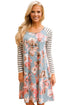 Blue Floral Print Stripe Raglan Sleeve Dress